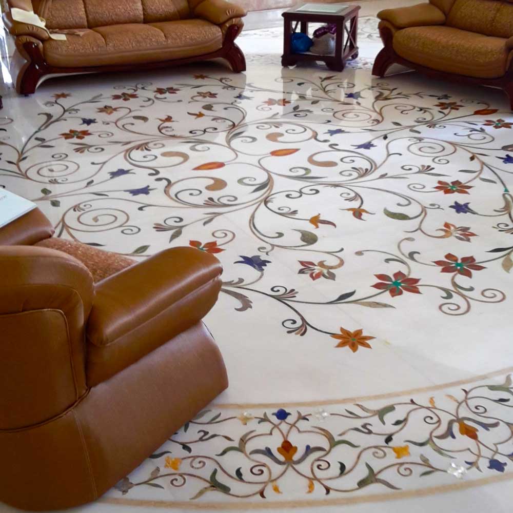 Marble Inlay Flooring, Call @ +919414289982 for Best Stone Carving Services - Attari Marble Inlay