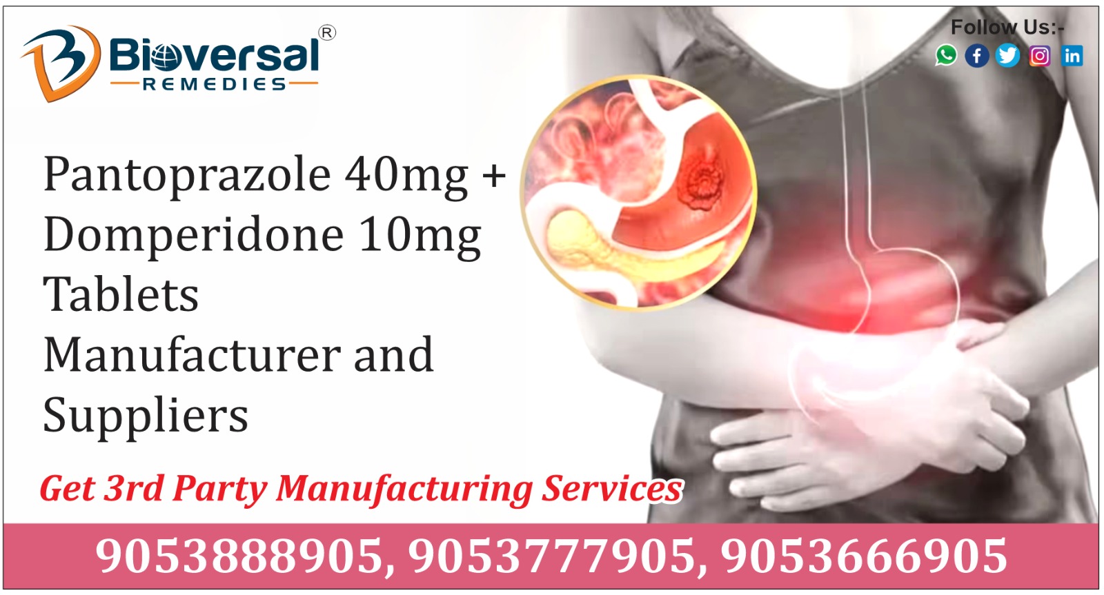Pantoprazole 40mg + Domperidone 10mg Tablets